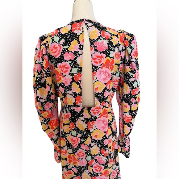 Topshop multicolor puff sleeve floral midi open back dress - Picture 6 of 8